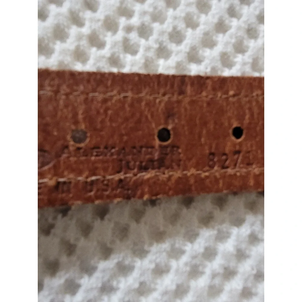 Alexander Julian Colours Mens Striped Canvas Leather Belt Burgundy Navy‎ Size 40
